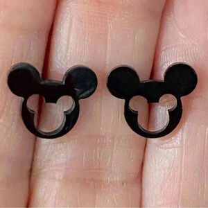 Mickey Mouse Hollow Black Stud Earrings NEW